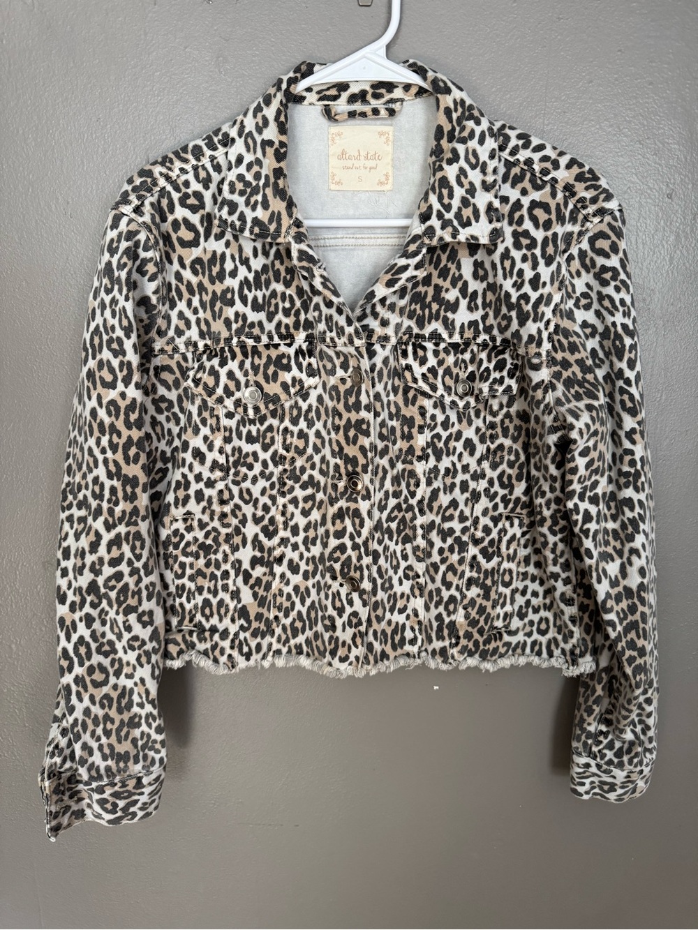 Altar'd State Leopard Print Cropped Jean Jacket